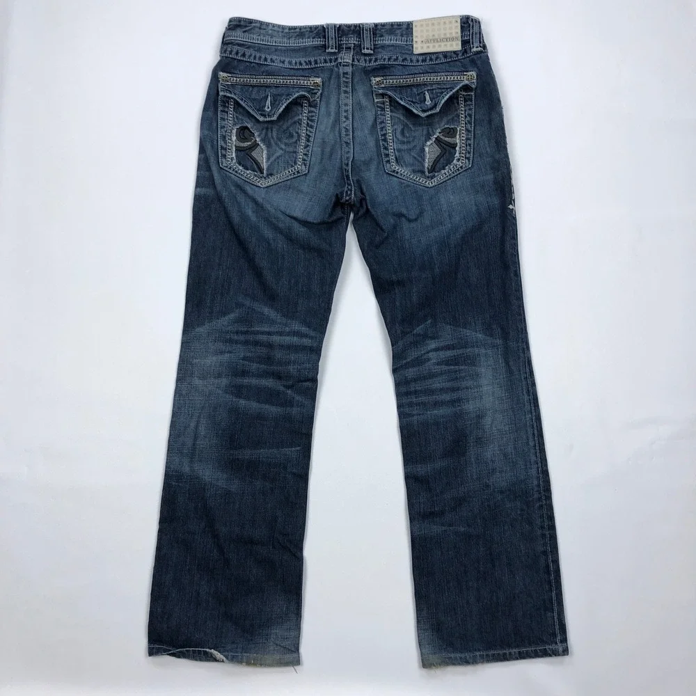 Affliction Premium Blake Jeans Mens 33 Medium Wash Straight Leg Embroidered **